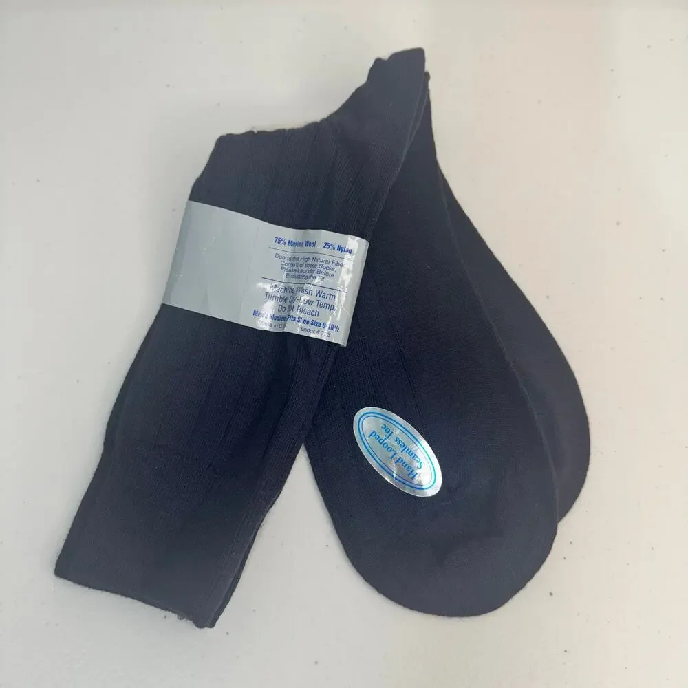 Land’s End Merino Wool Hand Looped Seamless Toe Black Dress Socks Men’s Medium